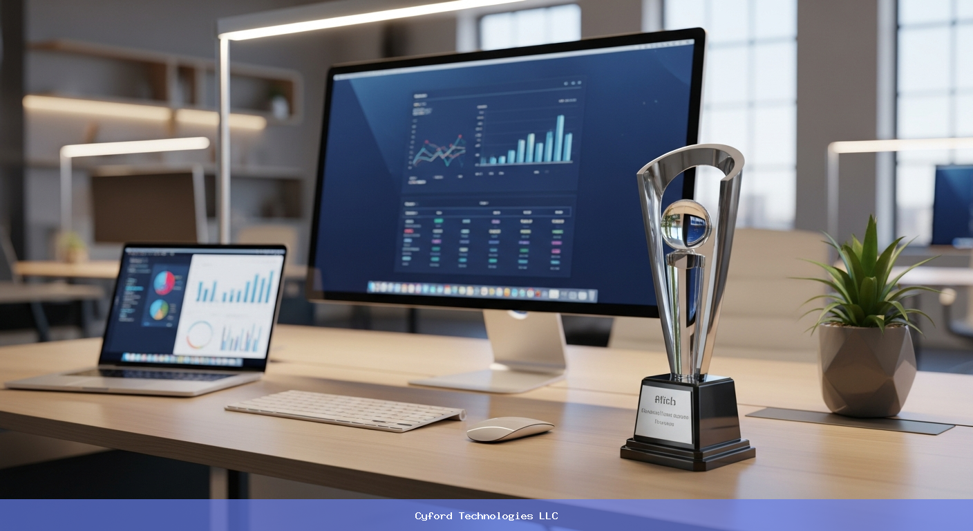 award trophy on modern office desk